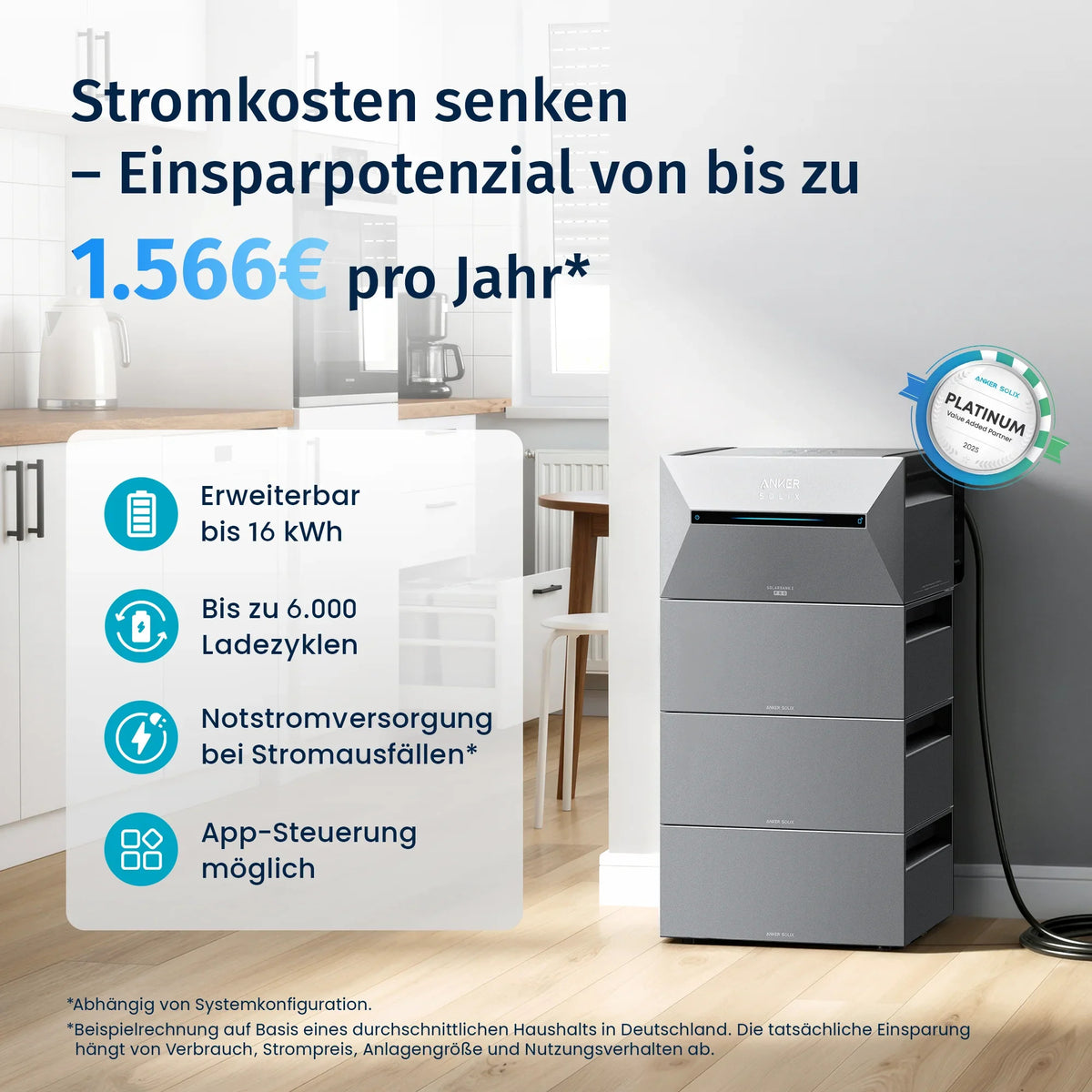 Balkonkraftwerk mit Speicher – Anker SOLIX Solarbank 3 Pro E2700 (2,68 kWh) | SAKETE 500W