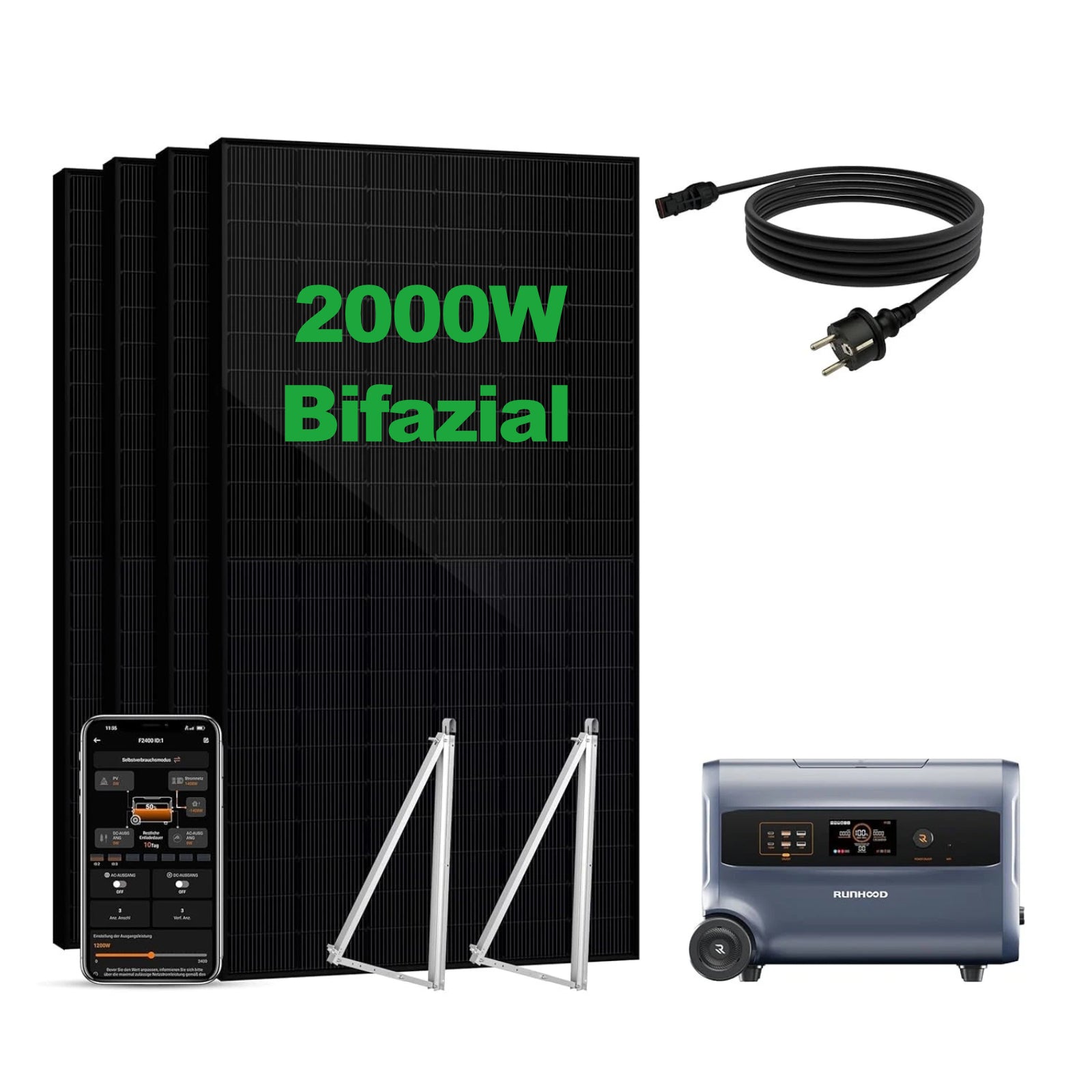 Balkonkraftwerk mit Speicher – RUNHOOD All-in-One-System mit Wechselrichter F2400 (2,4 kWh) | SAKETE