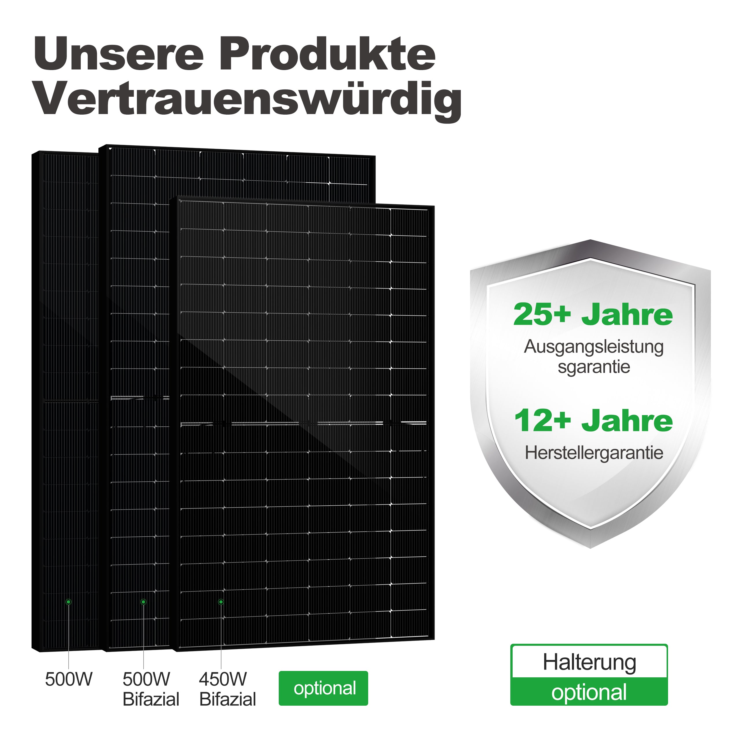 SAKETE Solarpanel 450W Bifazial (+90W), Solarmodul Doppelglas Full Black, N-Typ Photovoltaik Modul für Balkonkraftwerk