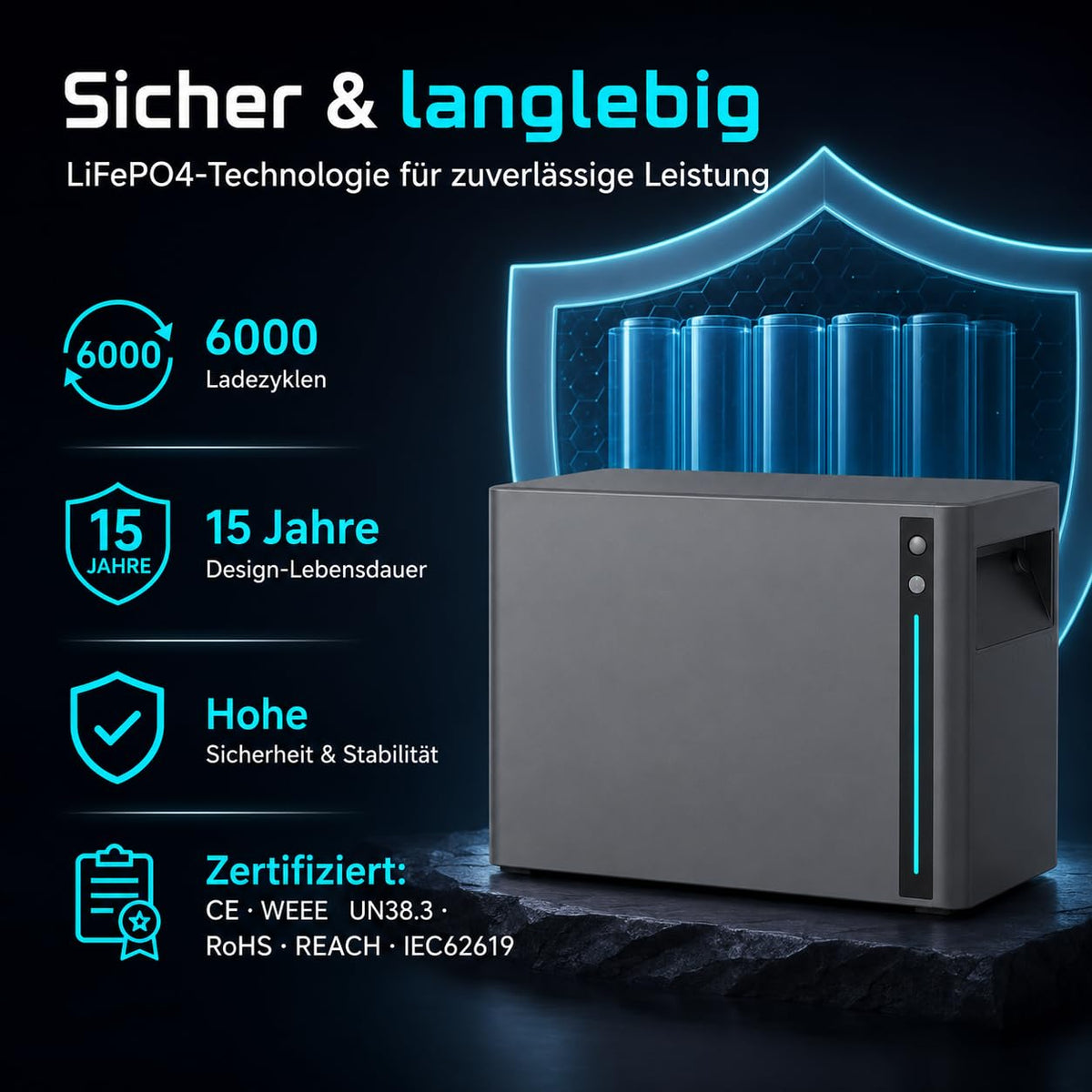 SAKETE S3-20 Speicher für Balkonkraftwerk – 2,01 kWh LiFePO4, erweiterbar bis 10 kWh