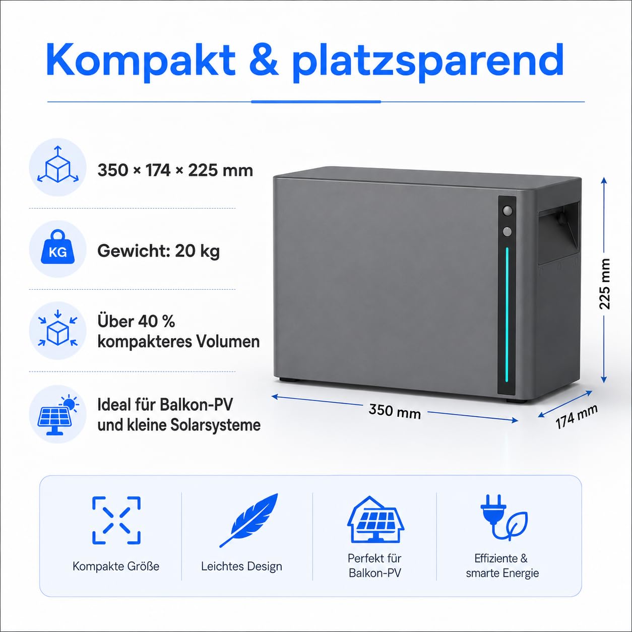 SAKETE S3-20 Speicher für Balkonkraftwerk – 2,01 kWh LiFePO4, erweiterbar bis 10 kWh