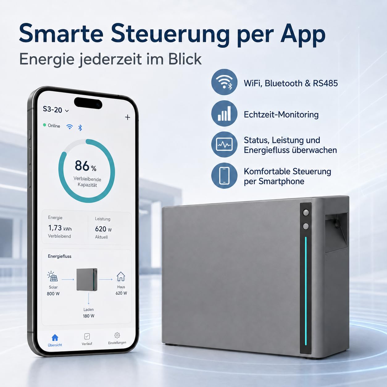 SAKETE S3-20 Speicher für Balkonkraftwerk – 2,01 kWh LiFePO4, erweiterbar bis 10 kWh