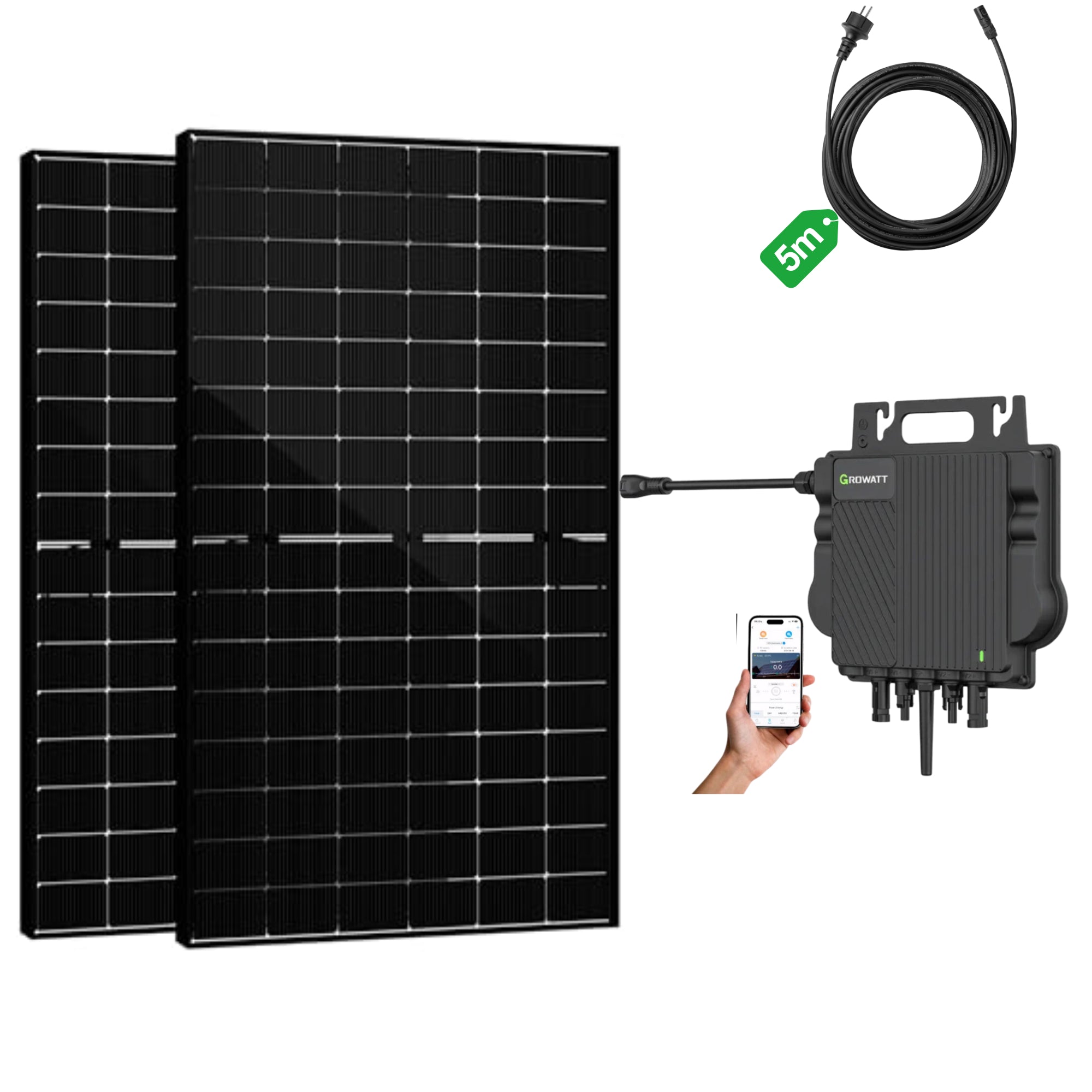 Balkonkraftwerk Growatt NEO 800W Microinverter und 5M AC Kabel, App-Steuerung, Plug-and-Play