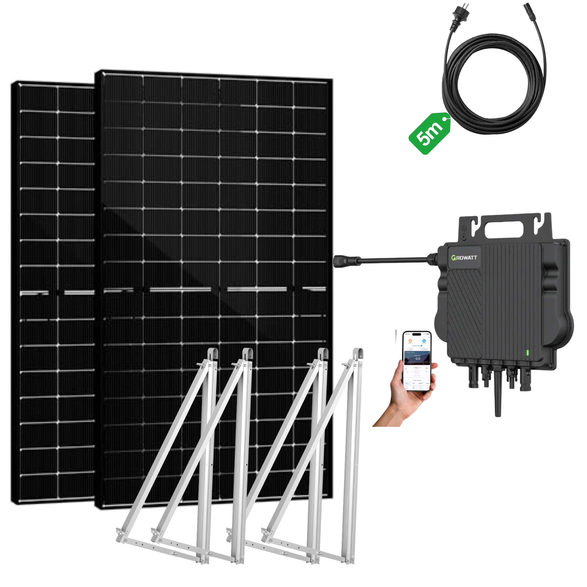 Balkonkraftwerk Growatt NEO 800W Microinverter und 5M AC Kabel, App-Steuerung, Plug-and-Play