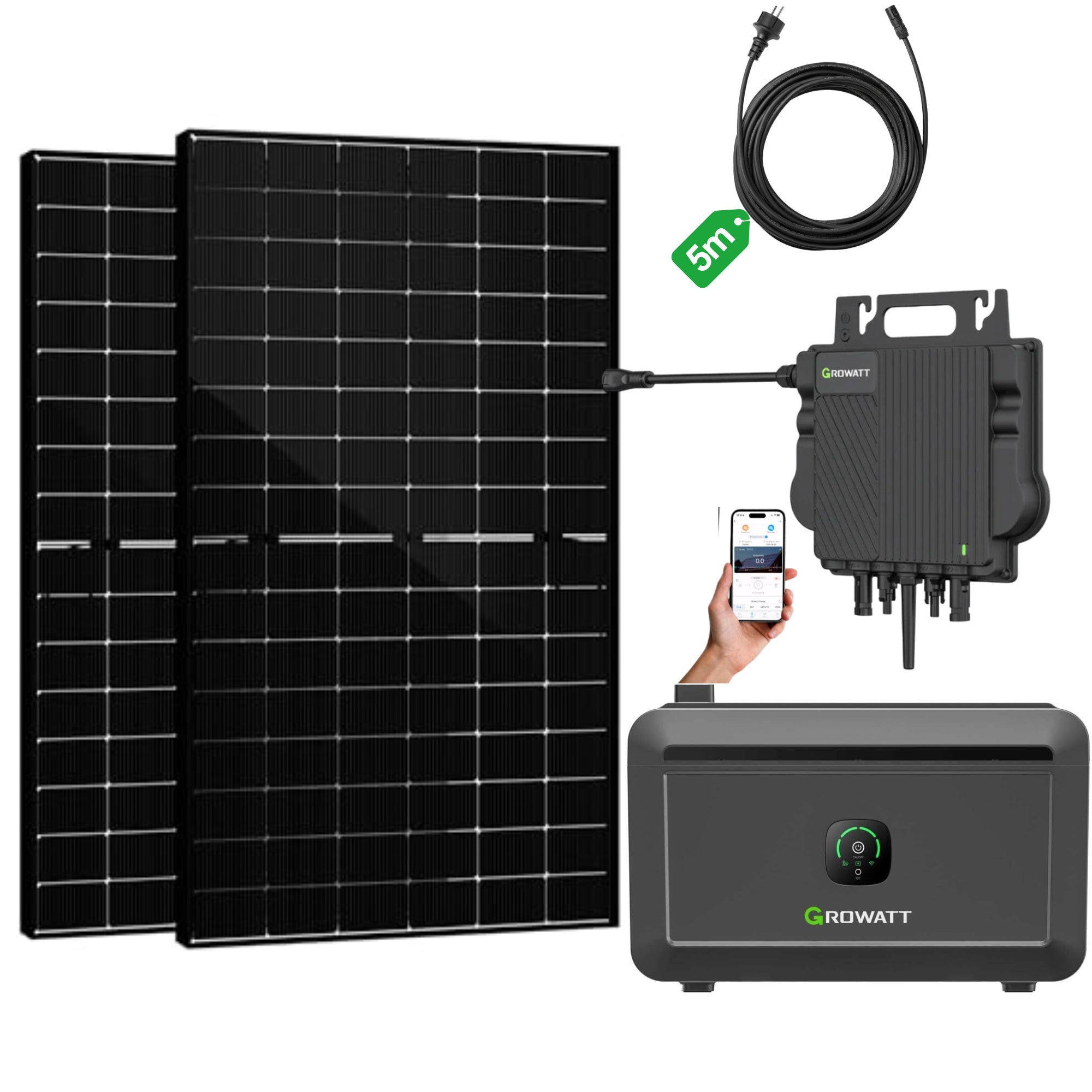 Balkonkraftwerk Growatt NEO 800W Microinverter und 5M AC Kabel, App-Steuerung, Plug-and-Play