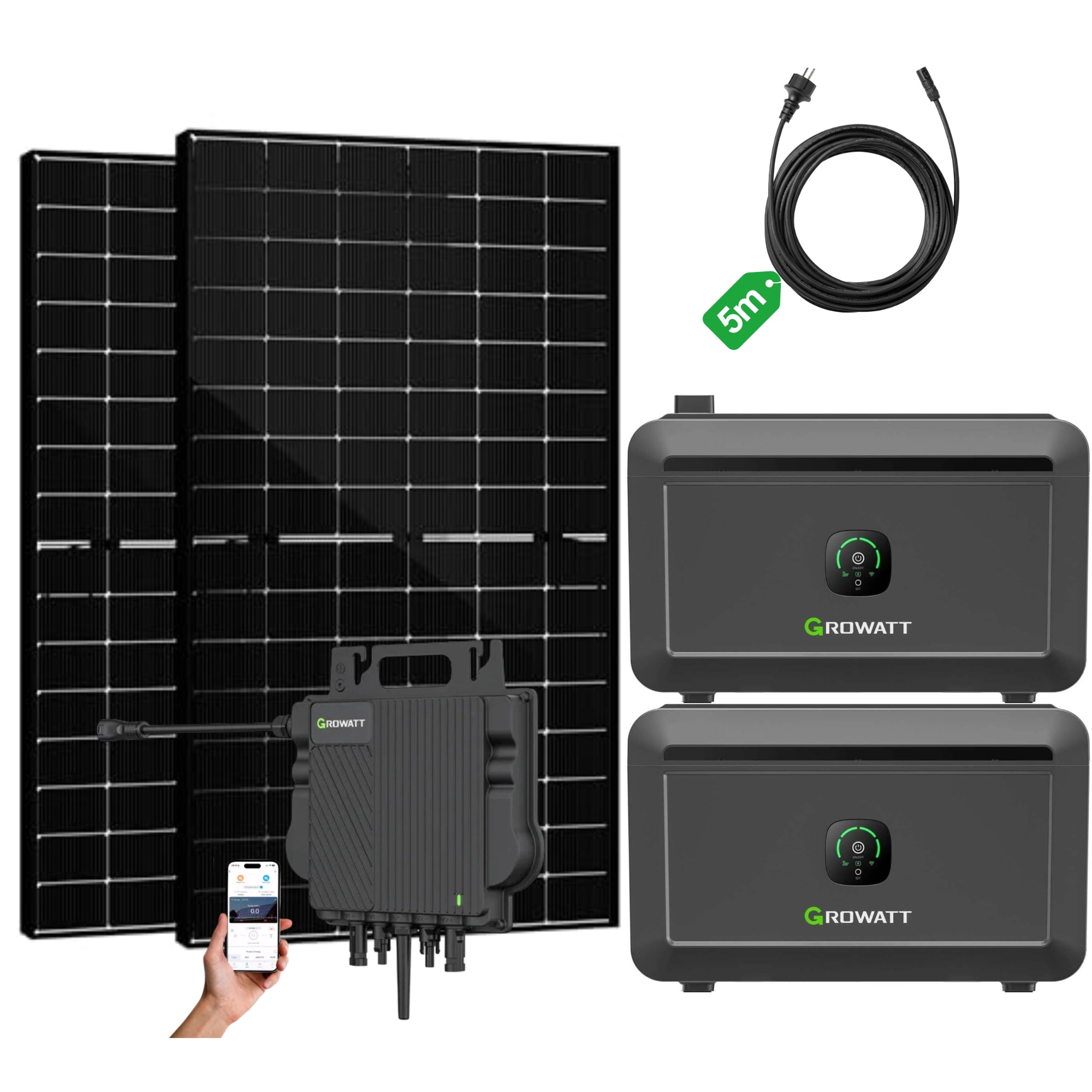 Balkonkraftwerk Growatt NEO 800W Microinverter und 5M AC Kabel, App-Steuerung, Plug-and-Play