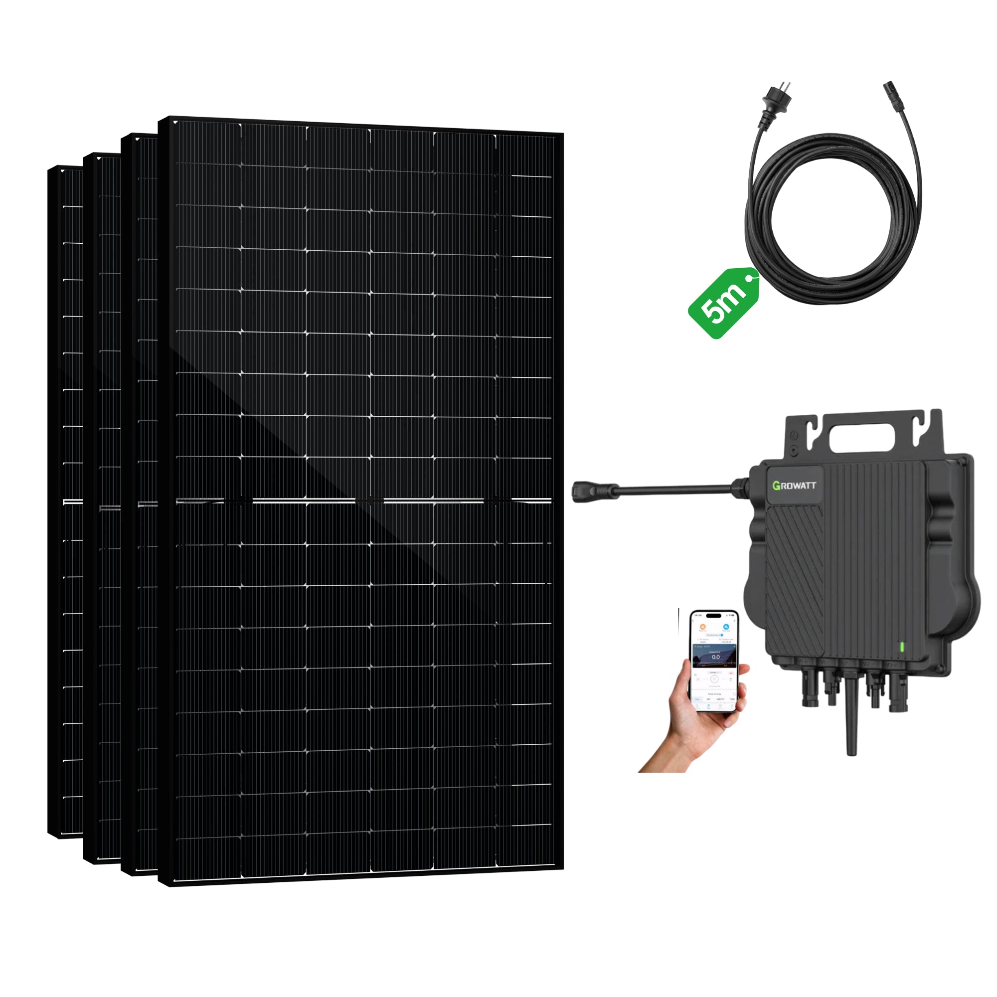 Balkonkraftwerk Growatt NEO 800W Microinverter und 5M AC Kabel, App-Steuerung, Plug-and-Play