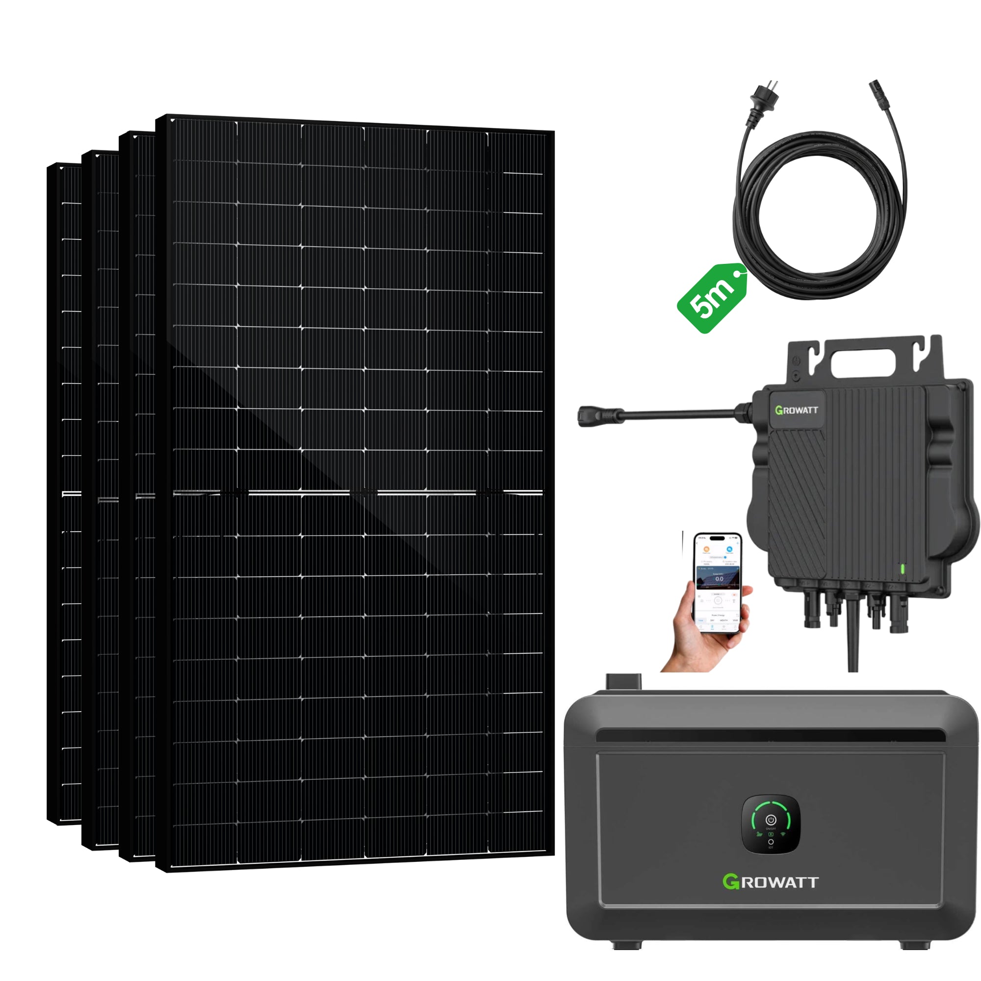 Balkonkraftwerk Growatt NEO 800W Microinverter und 5M AC Kabel, App-Steuerung, Plug-and-Play