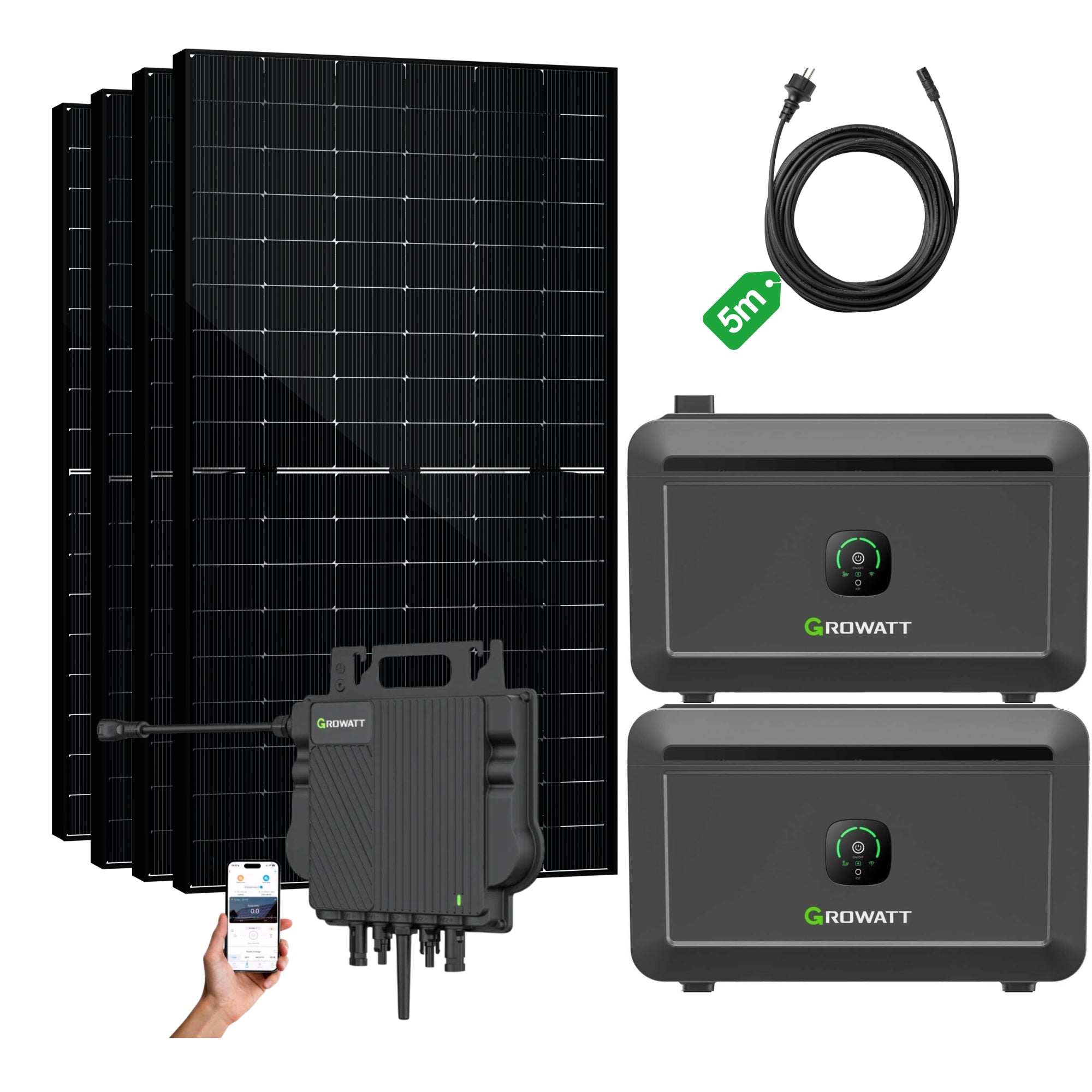 Balkonkraftwerk Growatt NEO 800W Microinverter und 5M AC Kabel, App-Steuerung, Plug-and-Play