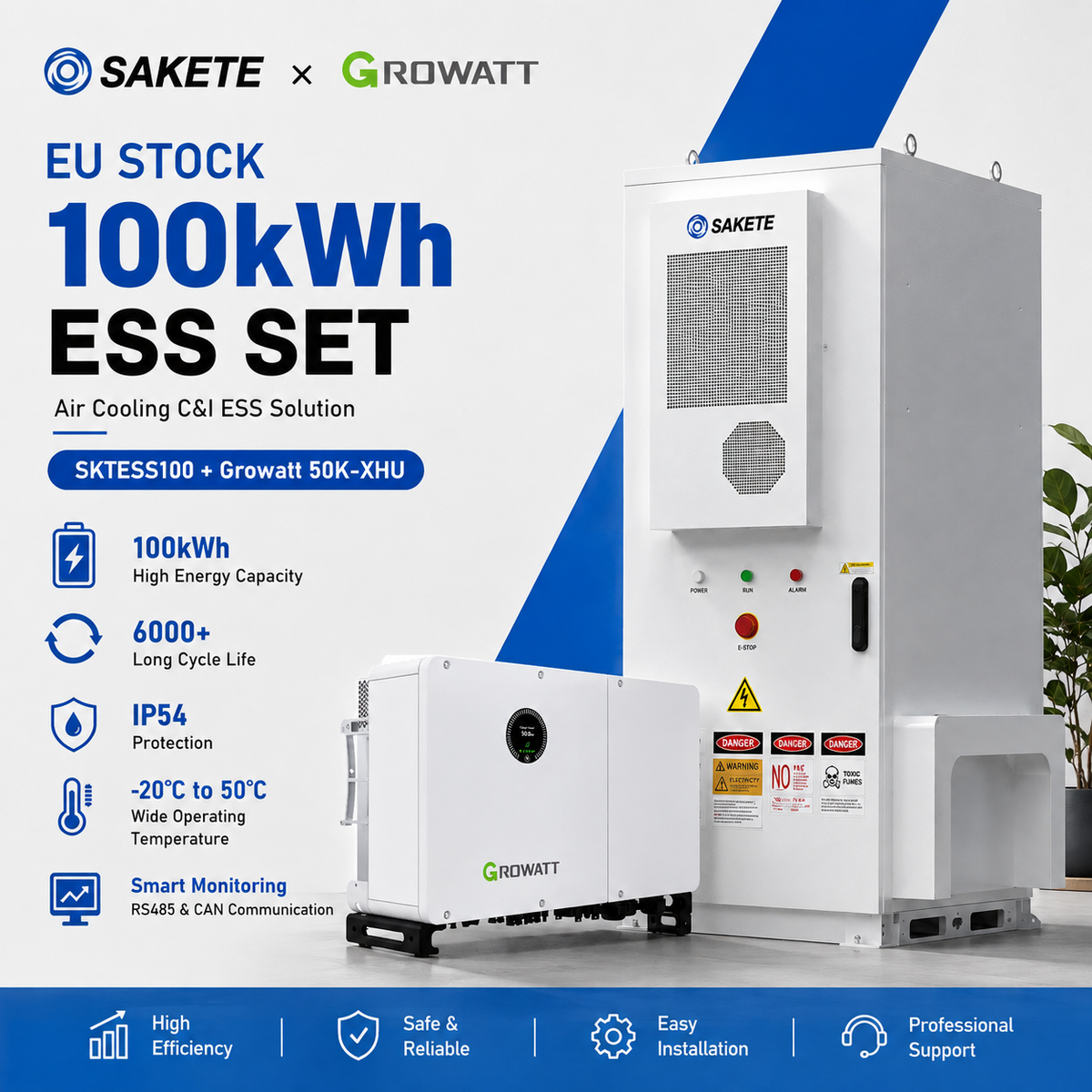 SAKETE SKTESS100 100 kWh C&I Speicher Set mit Growatt WIT 50K-XHU Hybrid-Wechselrichter