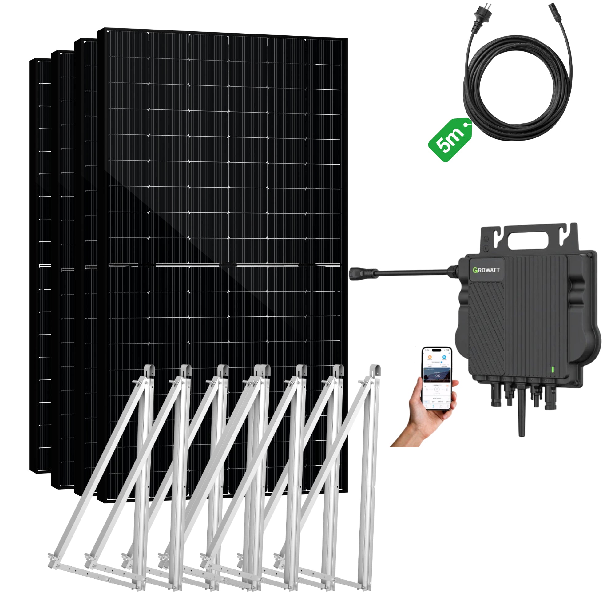 Balkonkraftwerk Growatt NEO 800W Microinverter und 5M AC Kabel, App-Steuerung, Plug-and-Play