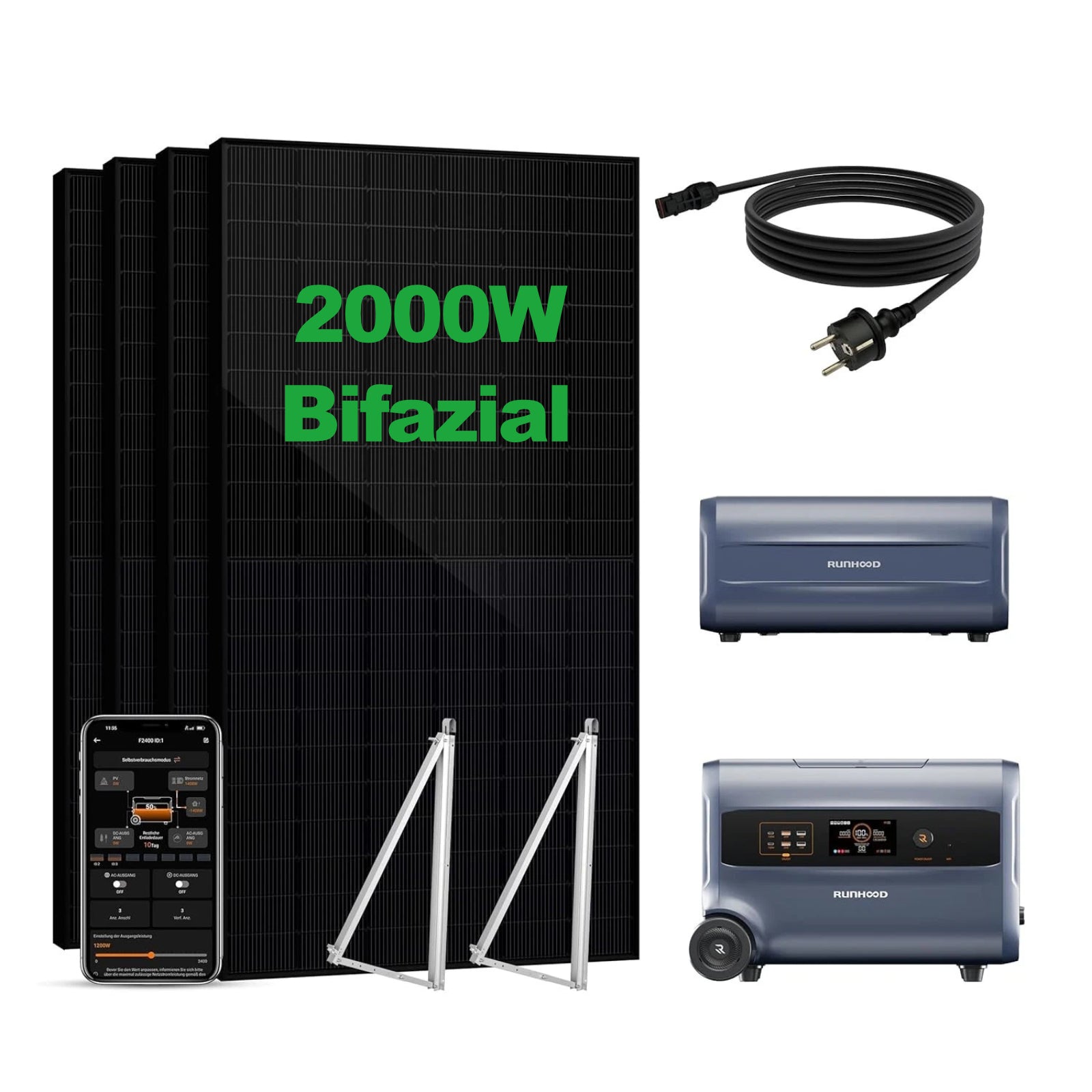 Balkonkraftwerk mit Speicher – RUNHOOD All-in-One-System mit Wechselrichter F2400 (2,4 kWh) | SAKETE