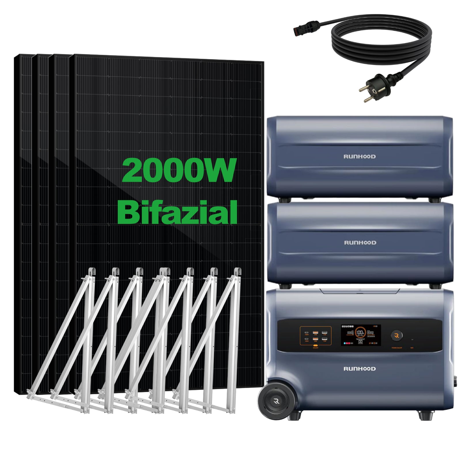 Balkonkraftwerk mit Speicher – RUNHOOD All-in-One-System mit Wechselrichter F2400 (2,4 kWh) | SAKETE