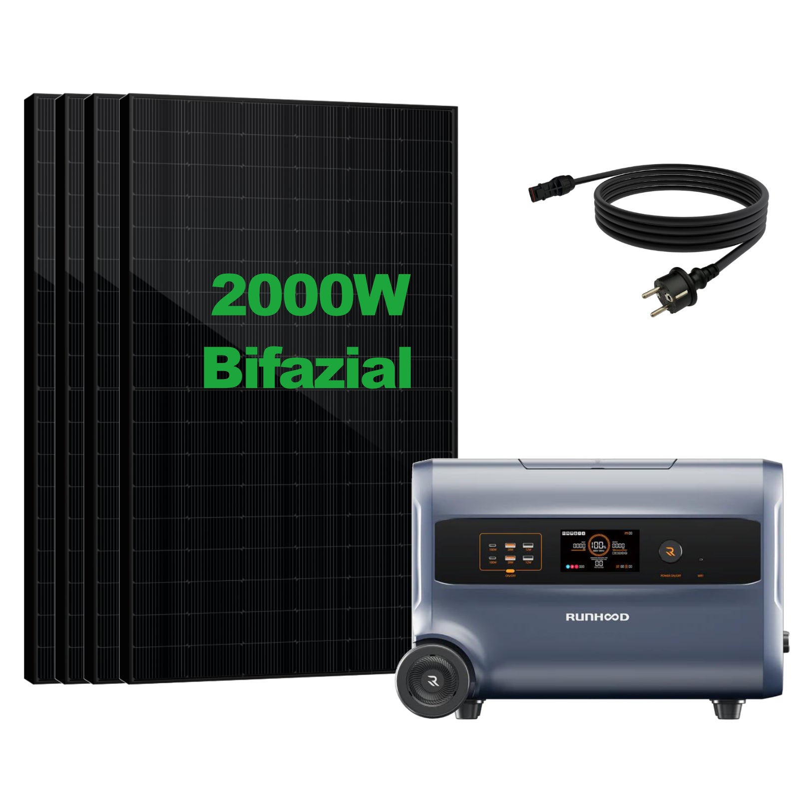 Balkonkraftwerk mit Speicher – RUNHOOD All-in-One-System mit Wechselrichter F2400 (2,4 kWh) | SAKETE