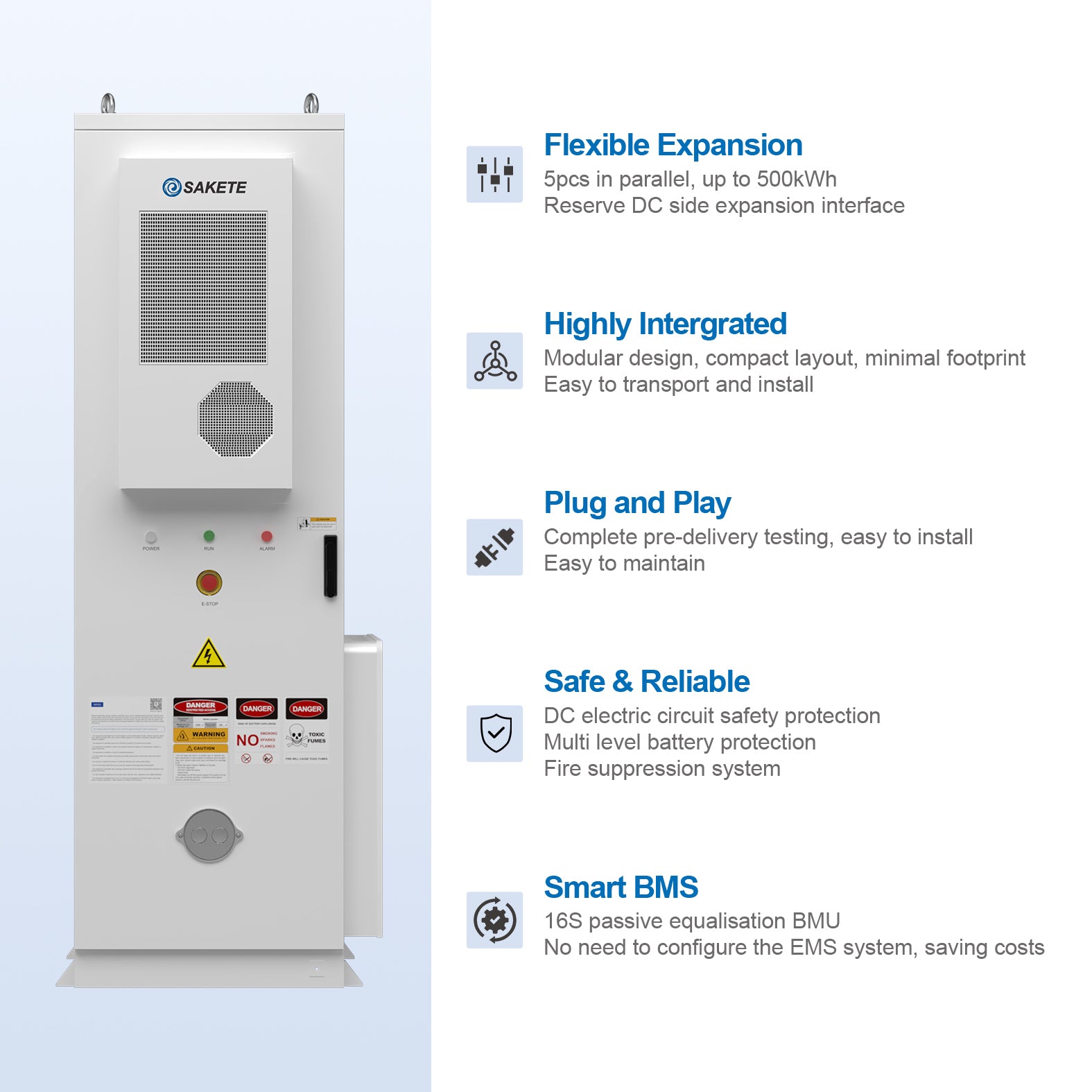 SAKETE Lithium ESS Batterieschrank 100kWh Wasserdichter Außenschrank für Gewerbliche Nutzung