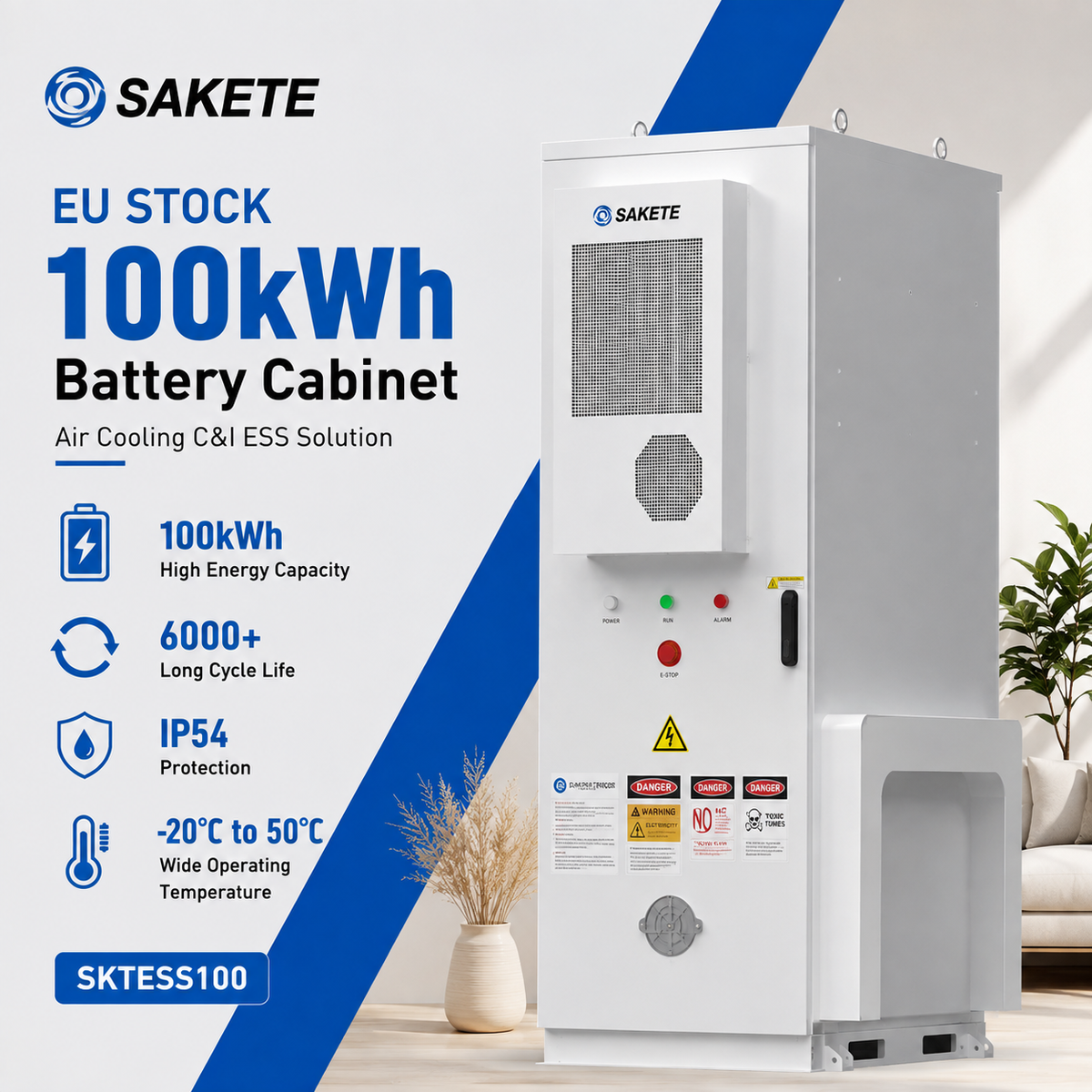 SAKETE Lithium ESS Batterieschrank 100kWh Wasserdichter Außenschrank für Gewerbliche Nutzung